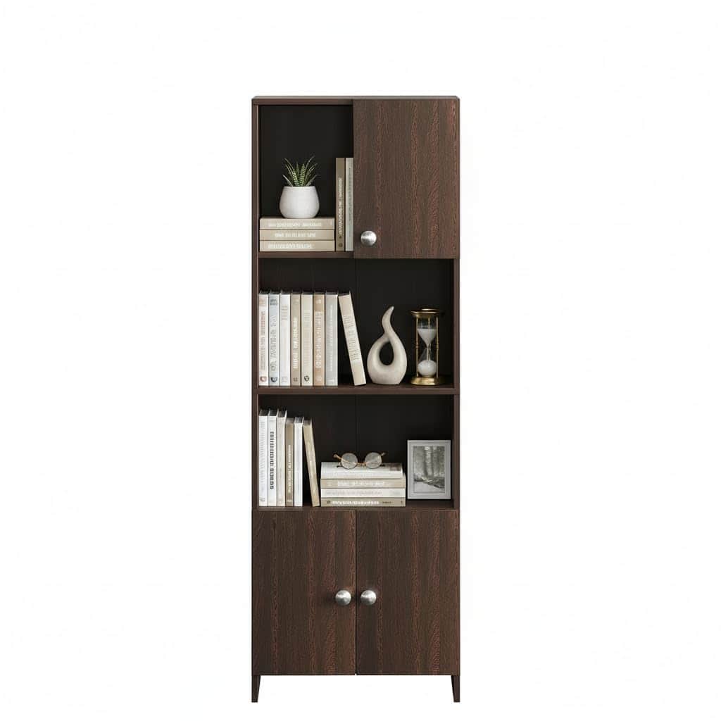 Stenza Tall Engineered Wood Book Shelf with Storage Cabinet & Open Display Racks (Wenge) - right_view