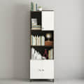 Stenza Tall Engineered Wood Book Shelf with Storage Cabinet & Open Display Racks (Wenge & White) - front_view