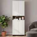 Vault Tall Wooden Bookshelf with 2-Door Cabinet & 3 Open Shelves (Exotic Teak & White) - front_view