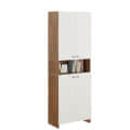 Vault Tall Wooden Bookshelf with 2-Door Cabinet & 3 Open Shelves (Exotic Teak & White) - left_view