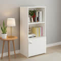 Vivid Wooden Bookshelf Cabinet with Door & Open Shelves | Engineered Wood (White) - front_view