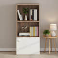 Vivid Wooden Bookshelf Cabinet with Door & Open Shelves | Engineered Wood (Exotic Teak & White) - photo