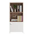 Vivid Wooden Bookshelf Cabinet with Door & Open Shelves | Engineered Wood (Exotic Teak & White) - left_view