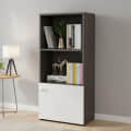 Vivid Wooden Bookshelf Cabinet with Door & Open Shelves | Engineered Wood (Wenge & White) - front_view