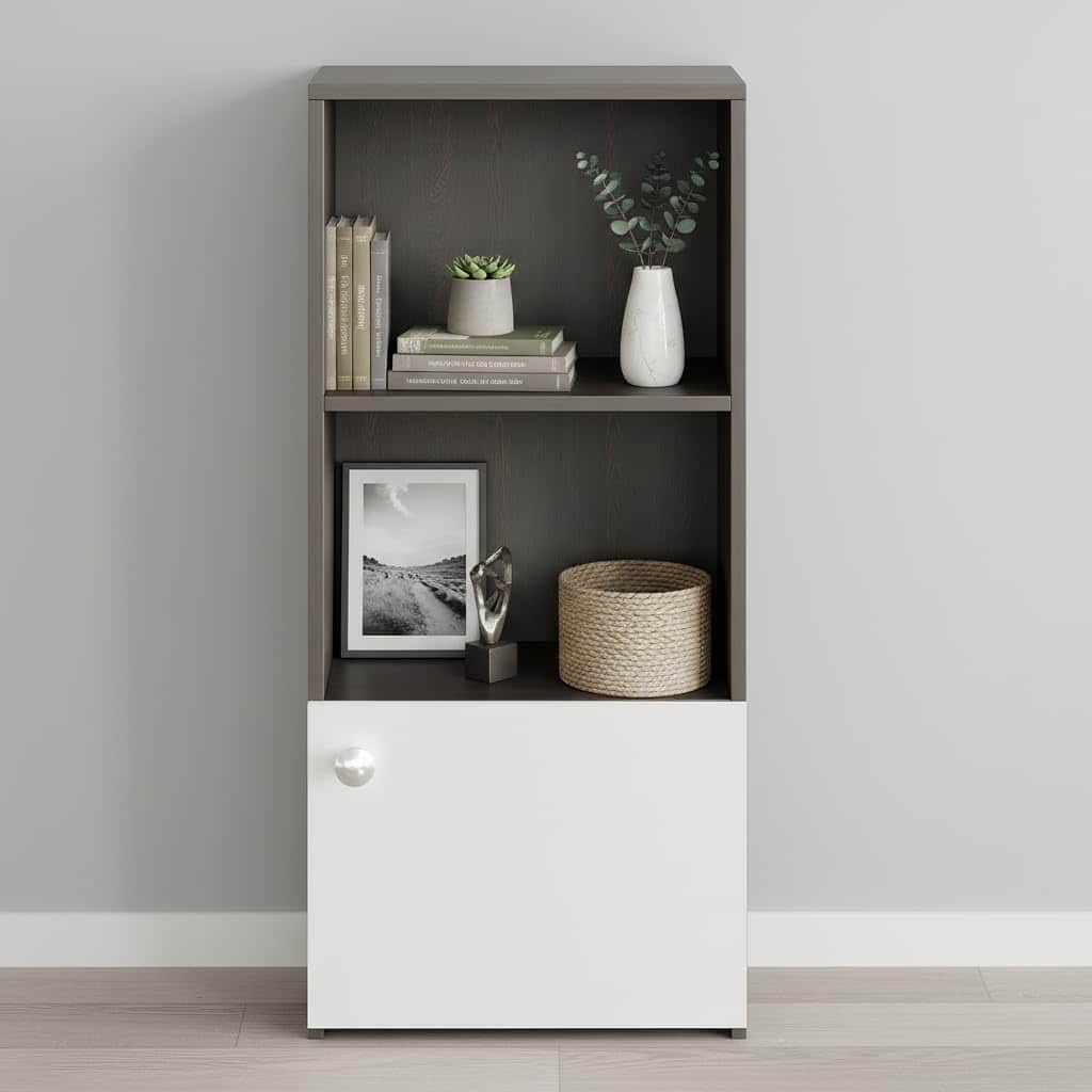 Vivid Wooden Bookshelf Cabinet with Door & Open Shelves | Engineered Wood (Wenge & White) - left_view