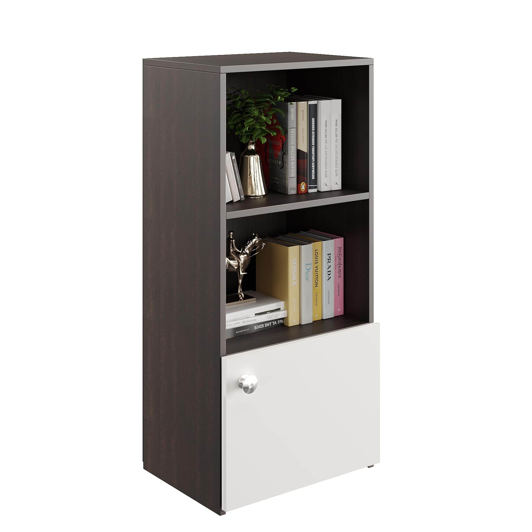 Vivid Wooden Bookshelf Cabinet with Door & Open Shelves | Engineered Wood (Wenge & White) - right_view
