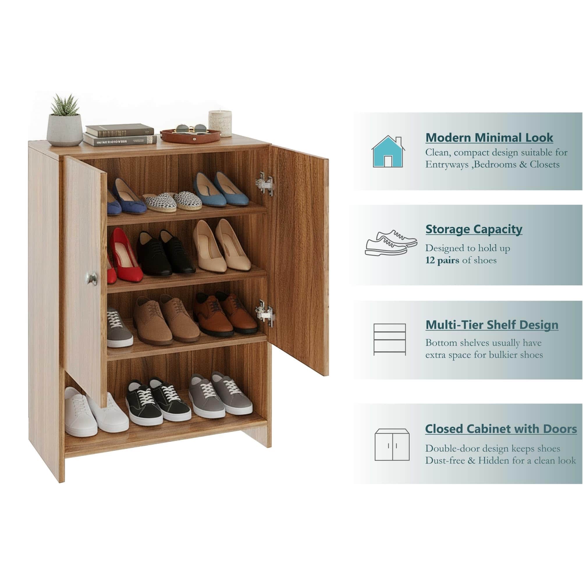 Arbor Wooden Engineered Wood Shoe Rack (Exotic Teak) - top_view