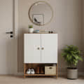 Arbor Wooden Engineered Wood Shoe Rack (Exotic Teak & White) - front_view
