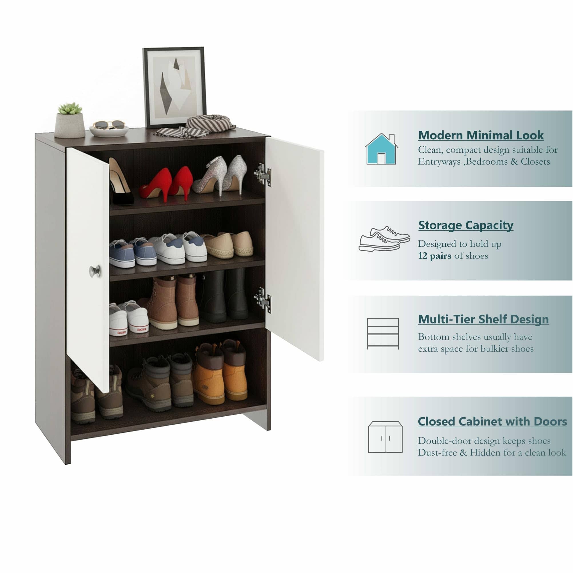 Arbor Wooden Engineered Wood Shoe Rack (Wenge & White)