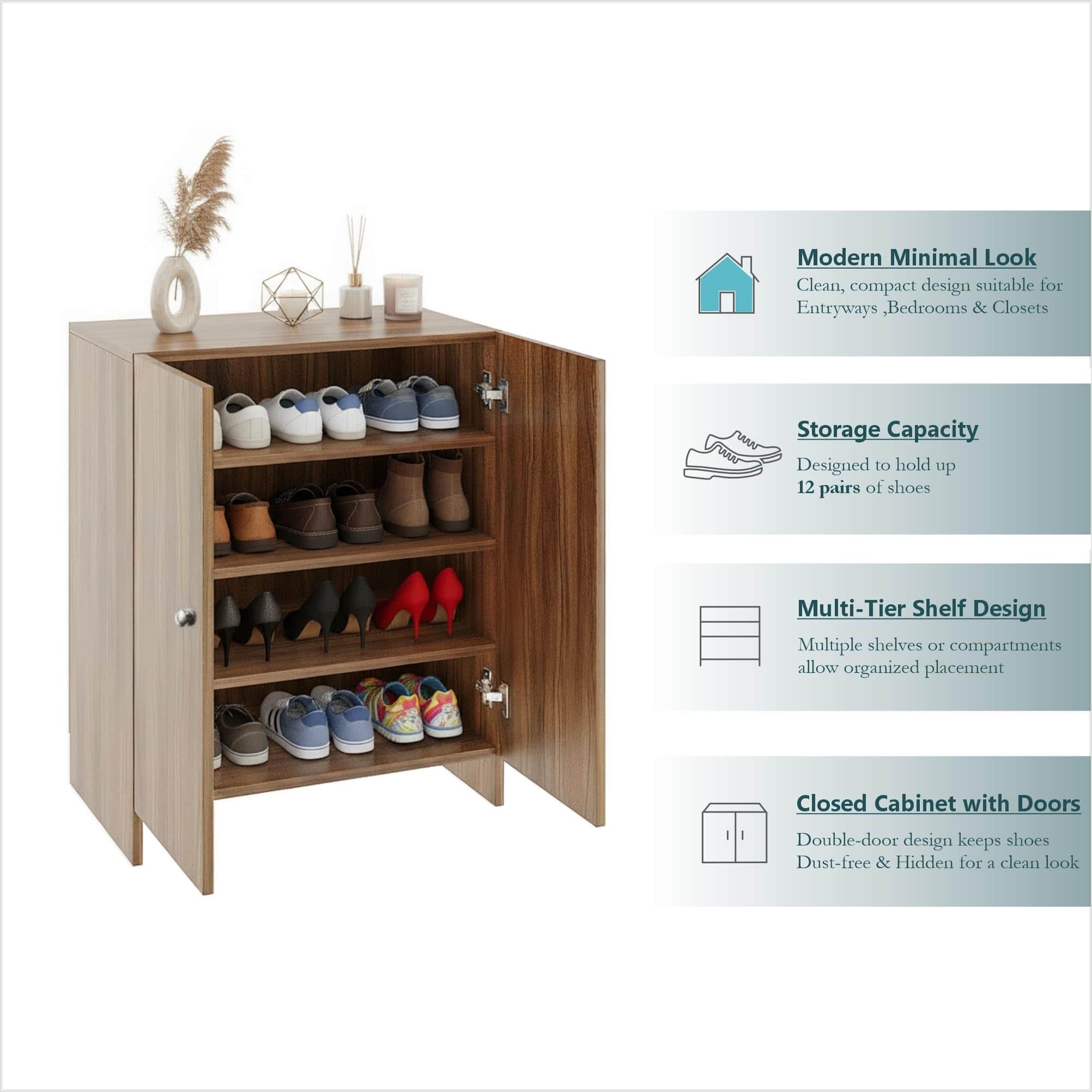 Camron Engineered Wood Shoe Storage Organizer with 4 Shelves (Teak) - top_view