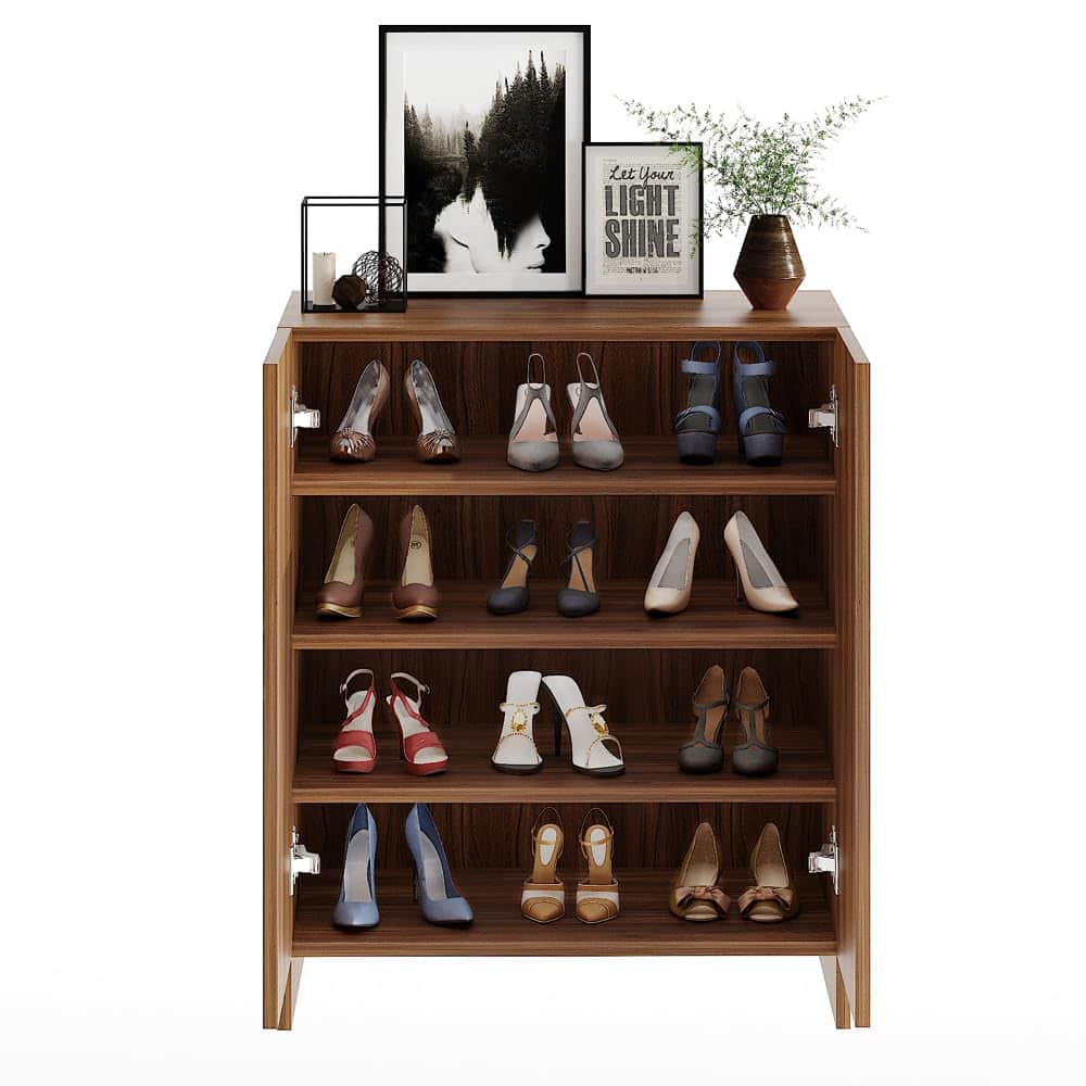 Camron Engineered Wood Shoe Storage Organizer with 4 Shelves (Teak) - left_view
