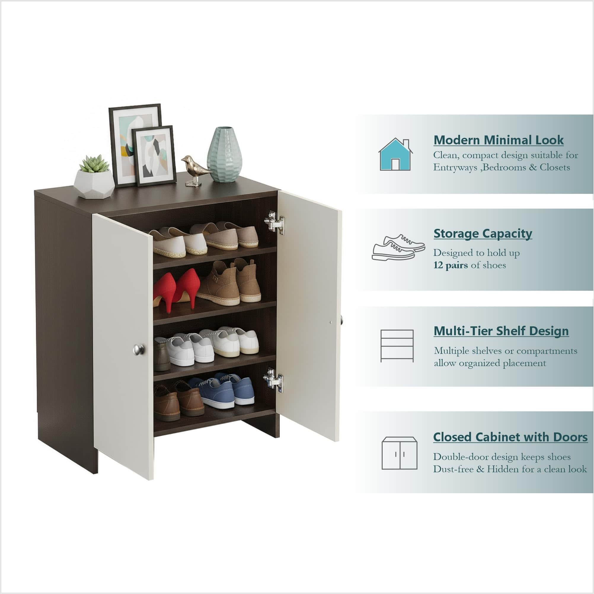 Camron Engineered Wood 2 Doors Shoe Rack Cabinet | Stores Up to 12 Pairs (Wenge) - top_view