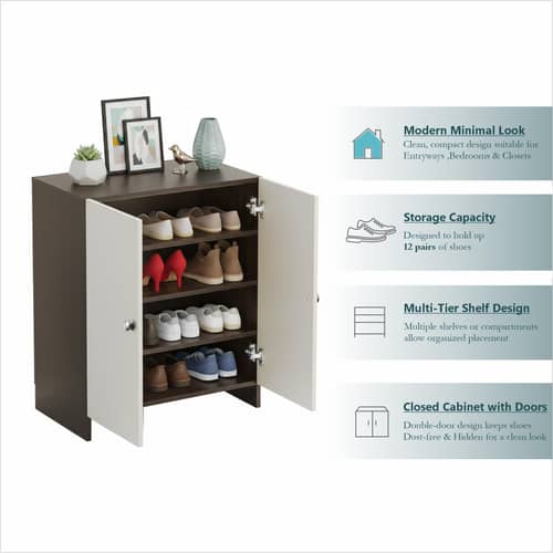 Camron Engineered Wood 2 Doors Shoe Rack Cabinet | Stores Up to 12 Pairs (Wenge)