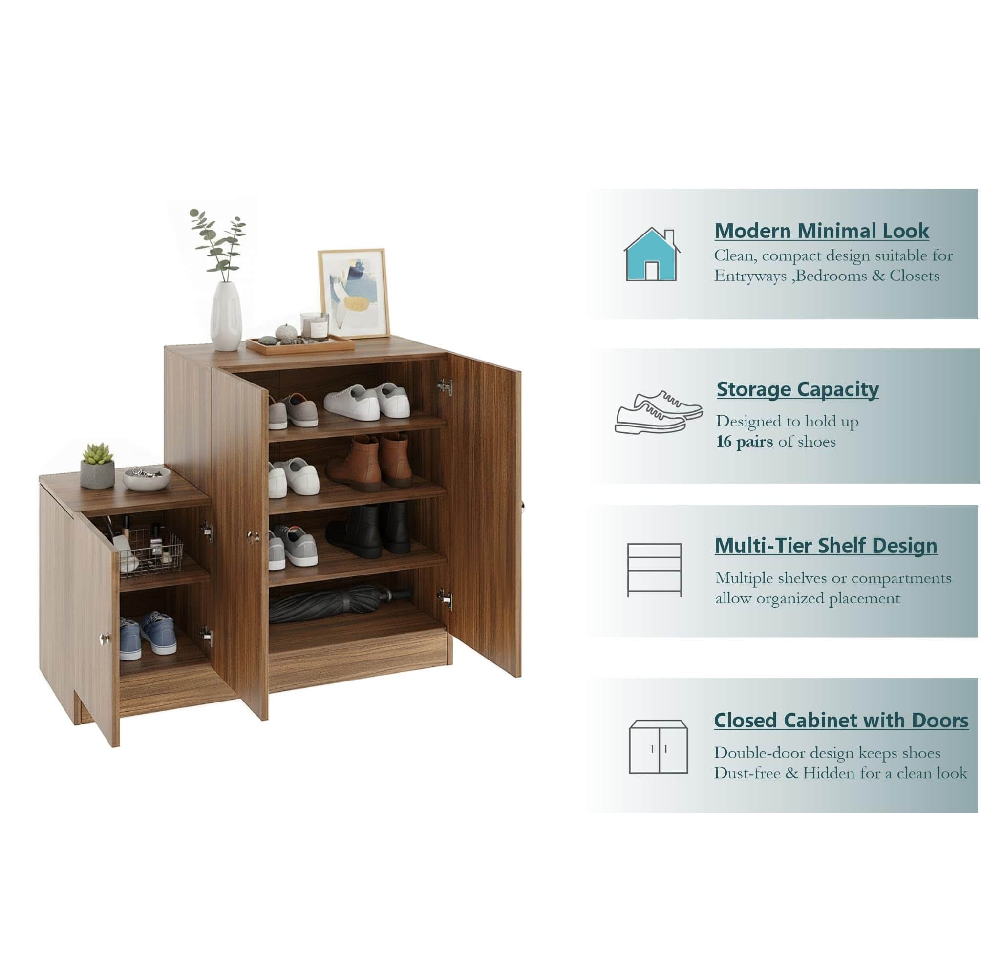 Embliss Wooden Shoe Rack with 6 Shelves, Store Up to 16 Pairs (Exotic Teak) - top_view