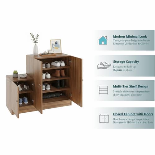 Embliss Wooden Shoe Rack with 6 Shelves, Store Up to 16 Pairs (Exotic Teak)