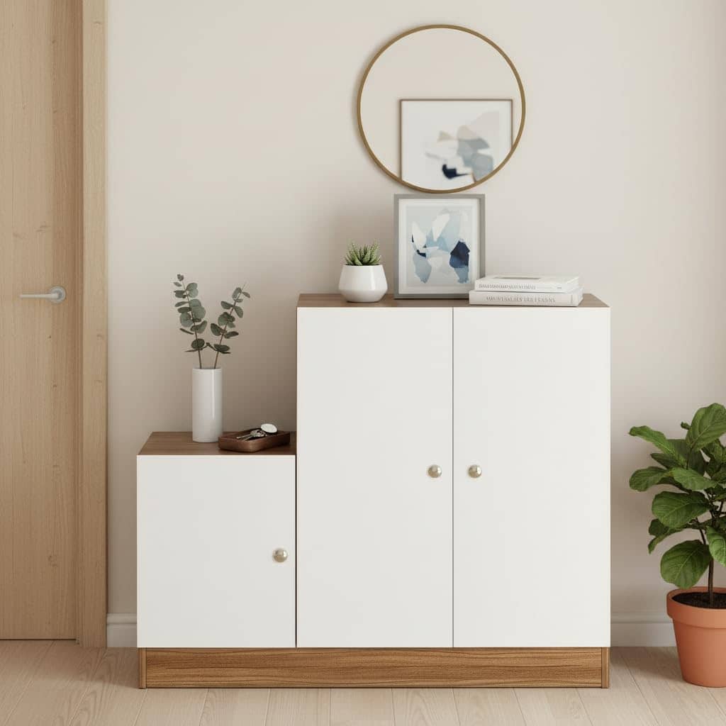 Embliss Wooden Shoe Rack Cabinet with 6 Shelves | Stores Up to 16 Pairs | Space Saving Rack (Exotic Teak & White)