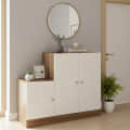 Embliss Wooden Shoe Rack Cabinet with 6 Shelves | Stores Up to 16 Pairs | Space Saving Rack (Exotic Teak & White) - front_view