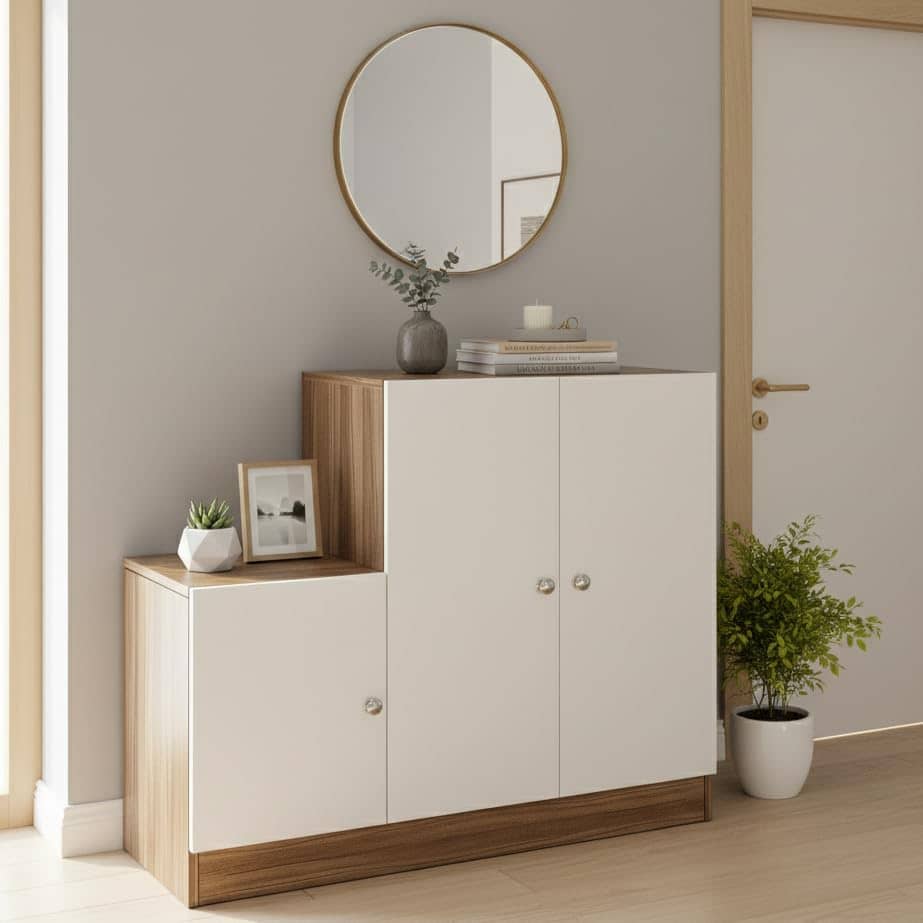 Embliss Wooden Shoe Rack Cabinet with 6 Shelves | Stores Up to 16 Pairs | Space Saving Rack (Exotic Teak & White)