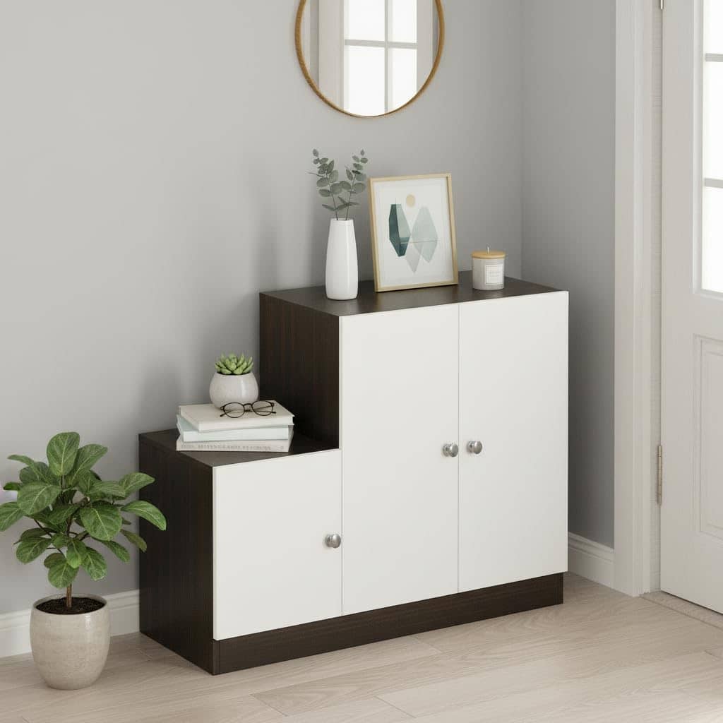 Embliss Wooden Shoe Rack with 6 Shelves, Store Up to 16 Pairs (Wenge & White)