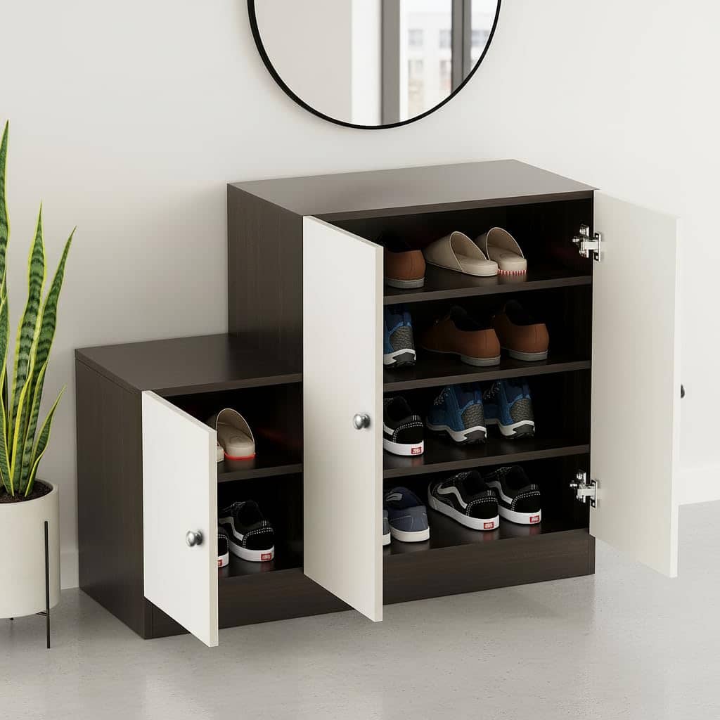 Embliss Wooden Shoe Rack with 6 Shelves, Store Up to 16 Pairs (Wenge & White)