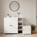 Fusia Modern Shoe Rack Cabinet with Doors & Shelves (White) - photo