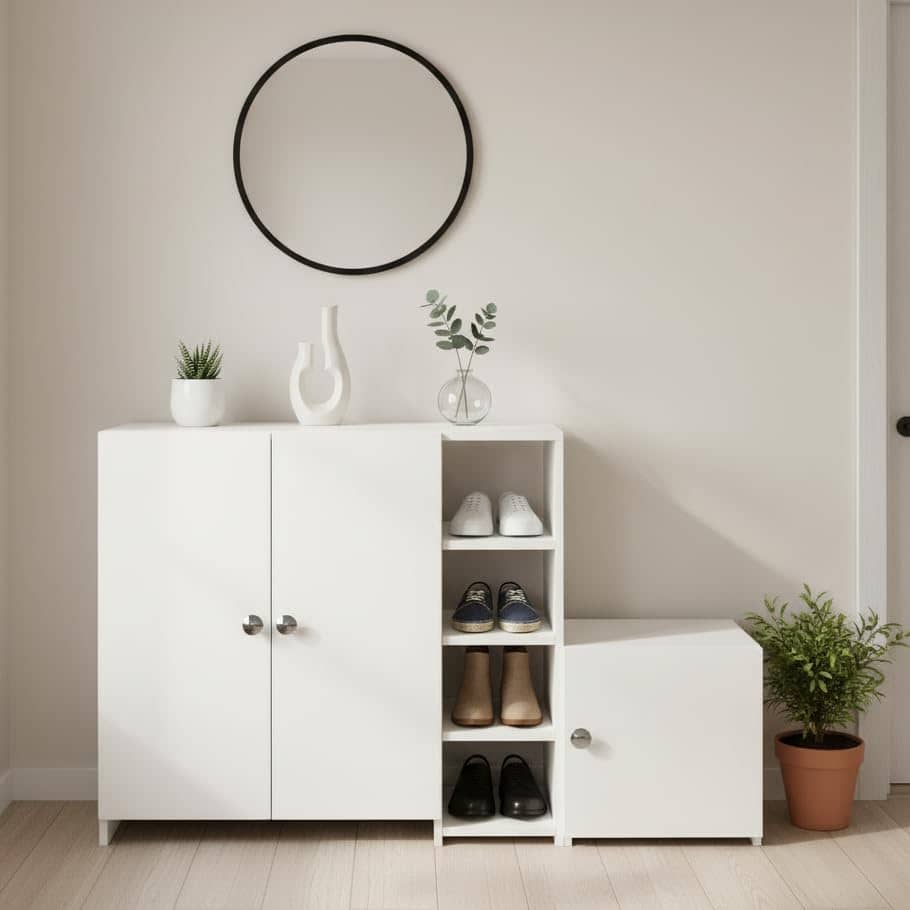 Fusia Modern Shoe Rack Cabinet with Doors & Shelves (White)