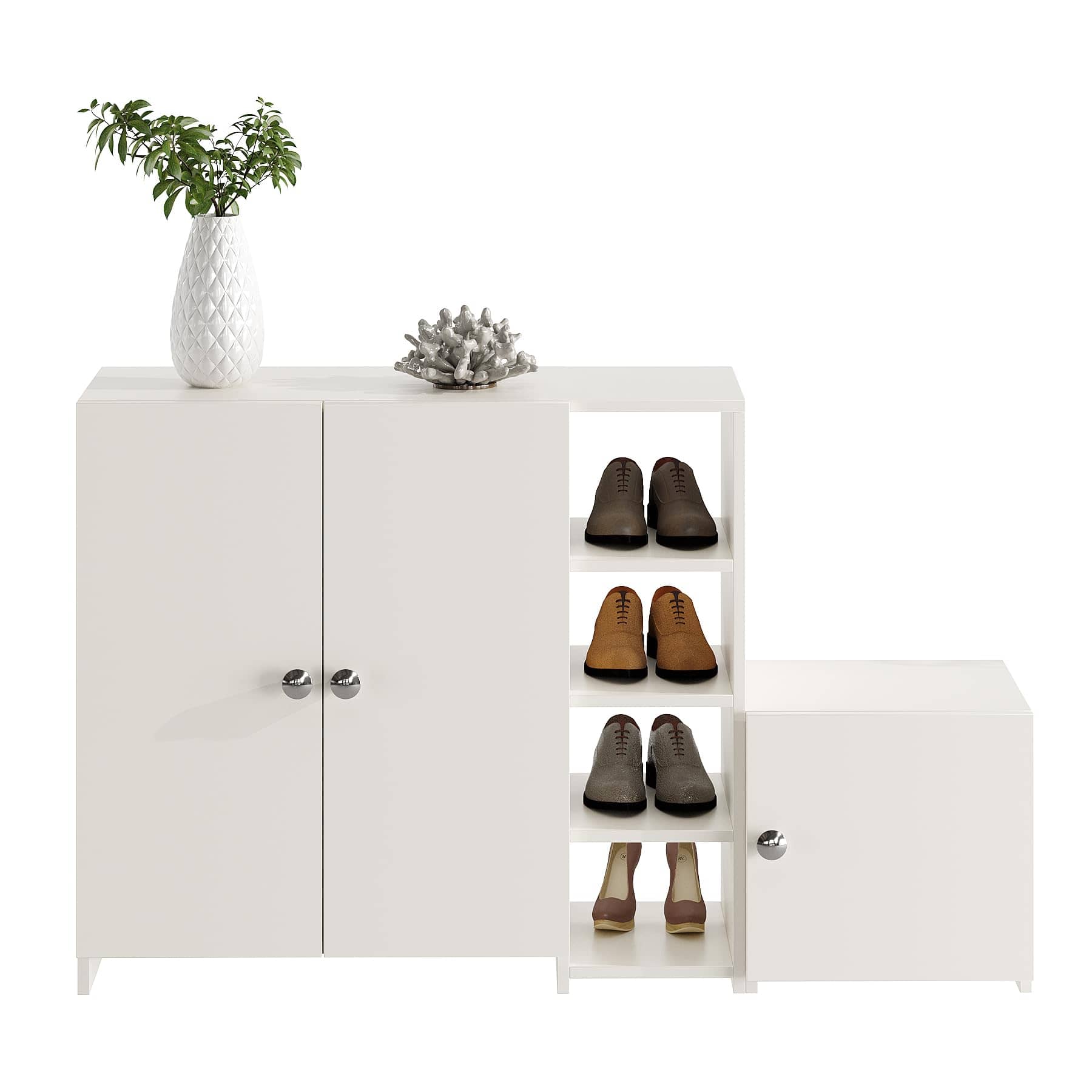 Fusia Modern Shoe Rack Cabinet with Doors & Shelves (White)