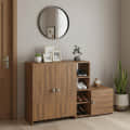 Fusia Shoe Rack Cabinet Wooden with Doors (Exotic Teak) - front_view