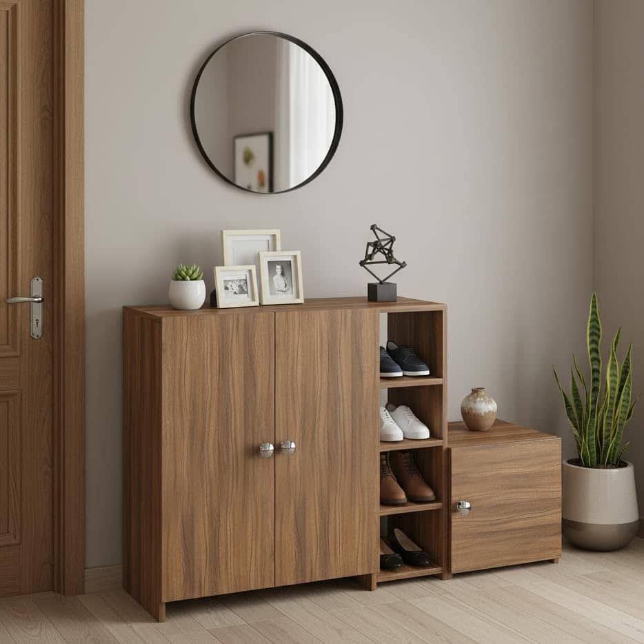 Fusia Shoe Rack Cabinet Wooden with Doors (Exotic Teak)