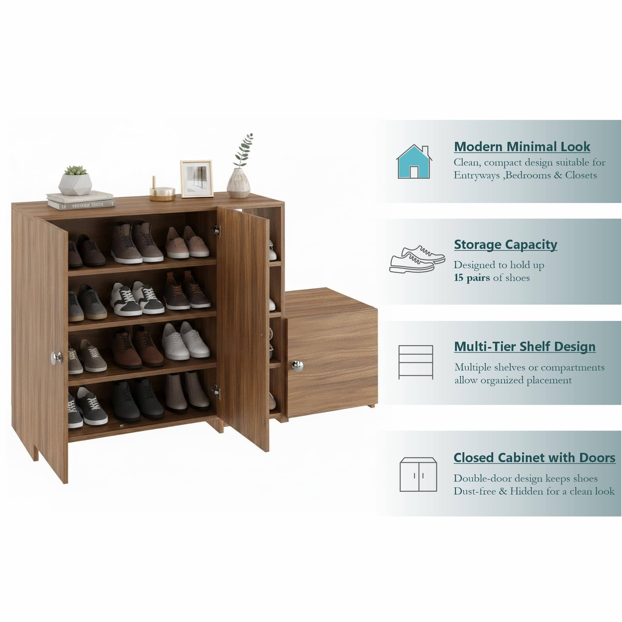 Fusia Shoe Rack Cabinet Wooden with Doors (Exotic Teak)
