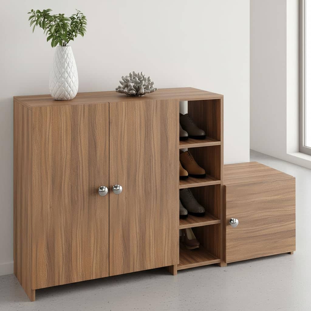 Fusia Shoe Rack Cabinet Wooden with Doors (Exotic Teak)