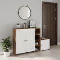 Fusia Wooden Shoe Rack Organizer with Doors (Exotic Teak & White) - front_view