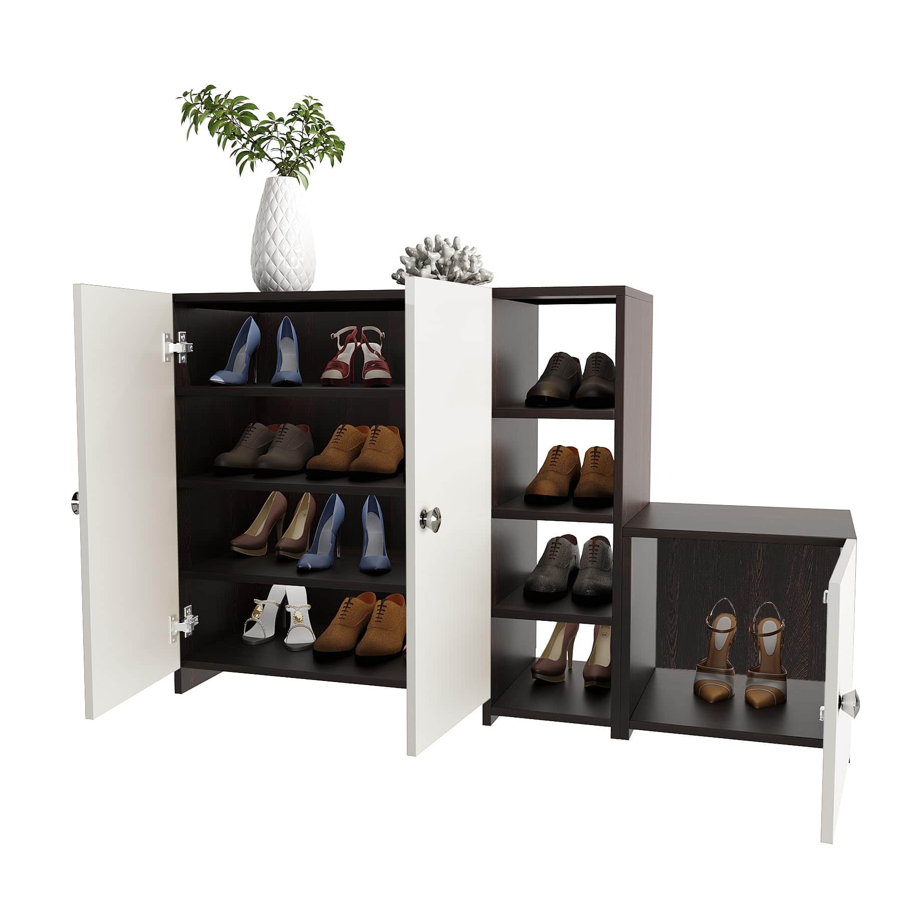 Fusia Multipurpose Shoe Rack Slipper Footwear Stand for 14-16 Pairs (Wenge & White) - right_view