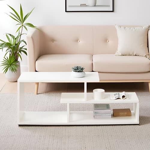 Acura Modern Engineered Wood Center Table with Open Storage Shelves (White)