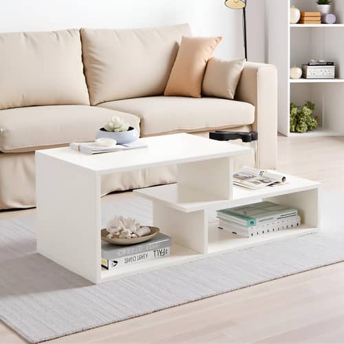 Acura Modern Engineered Wood Center Table with Open Storage Shelves (White)