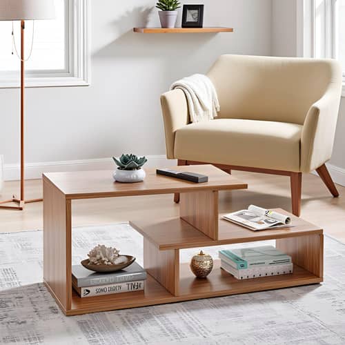 Acura Modern Engineered Wood Center Table with Open Storage Shelves (Exotic Teak)