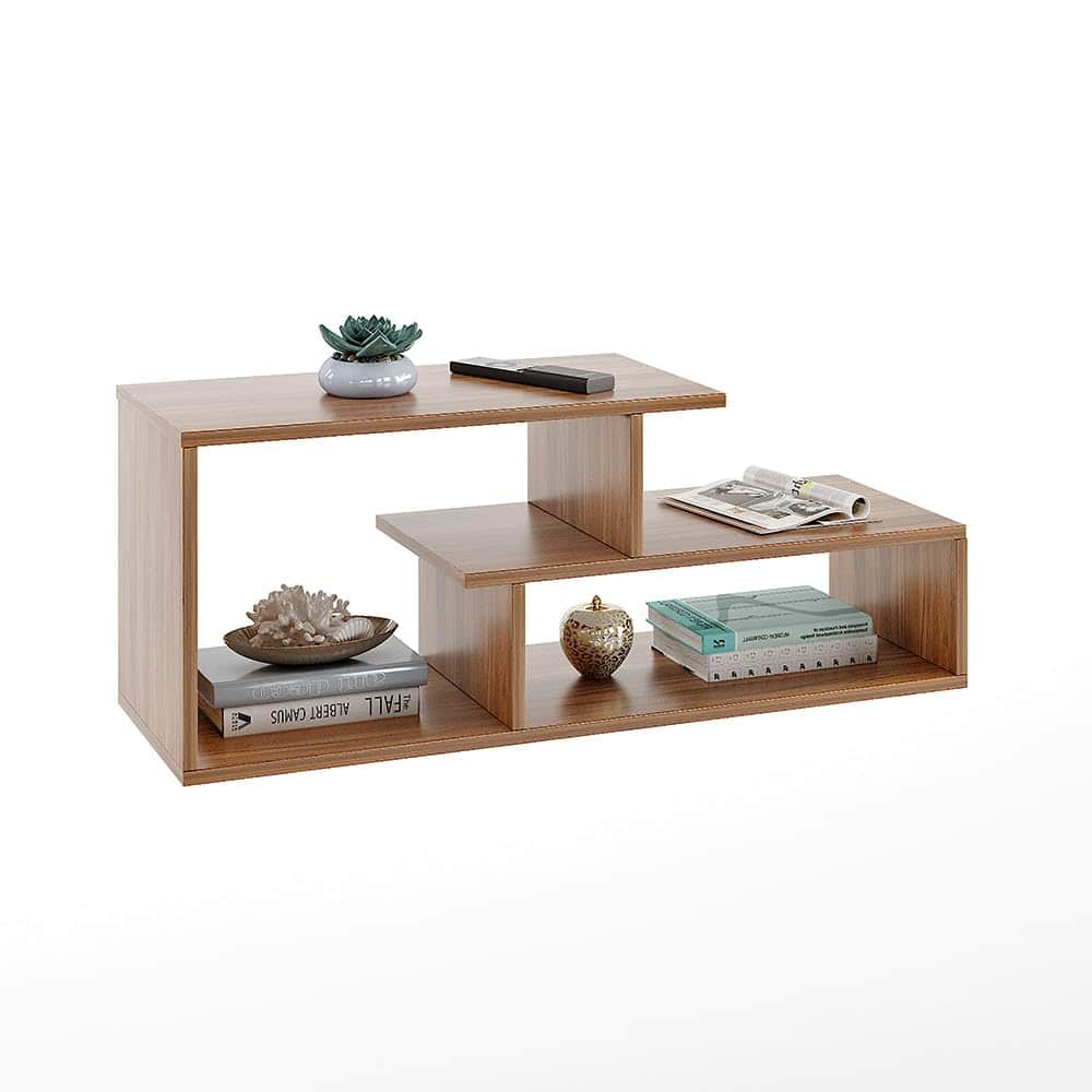 Acura Modern Engineered Wood Center Table with Open Storage Shelves (Exotic Teak) - top_view