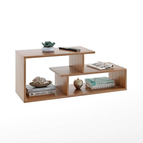 Acura Modern Engineered Wood Center Table with Open Storage Shelves (Exotic Teak)