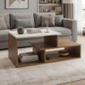 Acura Modern Engineered Wood Center Table with Open Storage Shelves (Exotic Teak & White) - photo