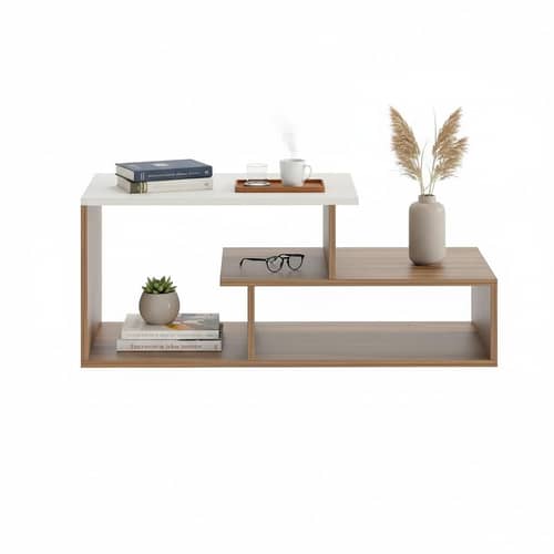 Acura Modern Engineered Wood Center Table with Open Storage Shelves (Exotic Teak & White)
