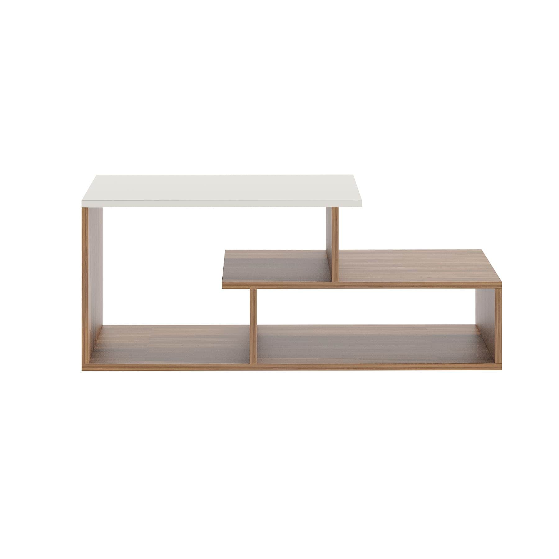 Acura Modern Engineered Wood Center Table with Open Storage Shelves (Exotic Teak & White) - right_view