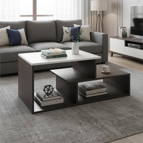 Acura Modern Engineered Wood Center Table with Open Storage Shelves (Wenge & White)