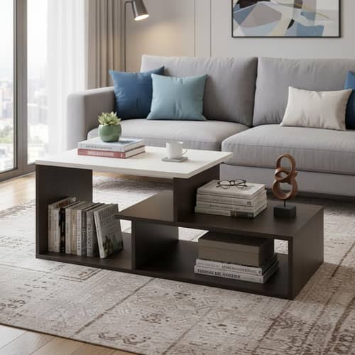 Acura Modern Engineered Wood Center Table with Open Storage Shelves (Wenge & White)