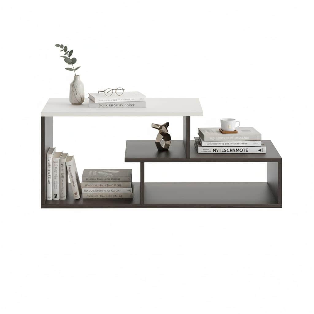 Acura Modern Engineered Wood Center Table with Open Storage Shelves (Wenge & White) - top_view