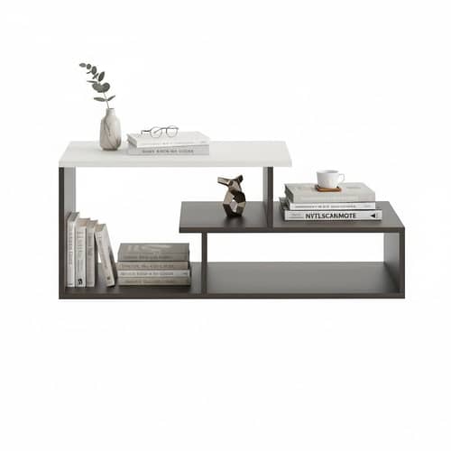 Acura Modern Engineered Wood Center Table with Open Storage Shelves (Wenge & White)