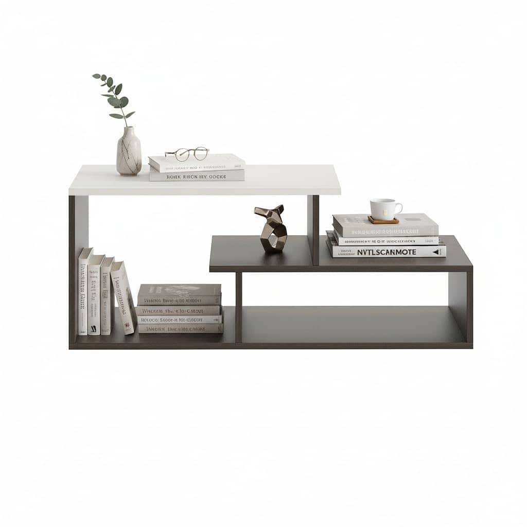 Acura Modern Engineered Wood Center Table with Open Storage Shelves (Wenge & White)