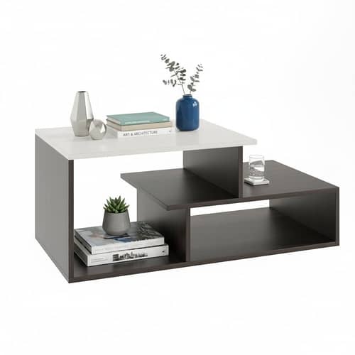 Acura Modern Engineered Wood Center Table with Open Storage Shelves (Wenge & White)