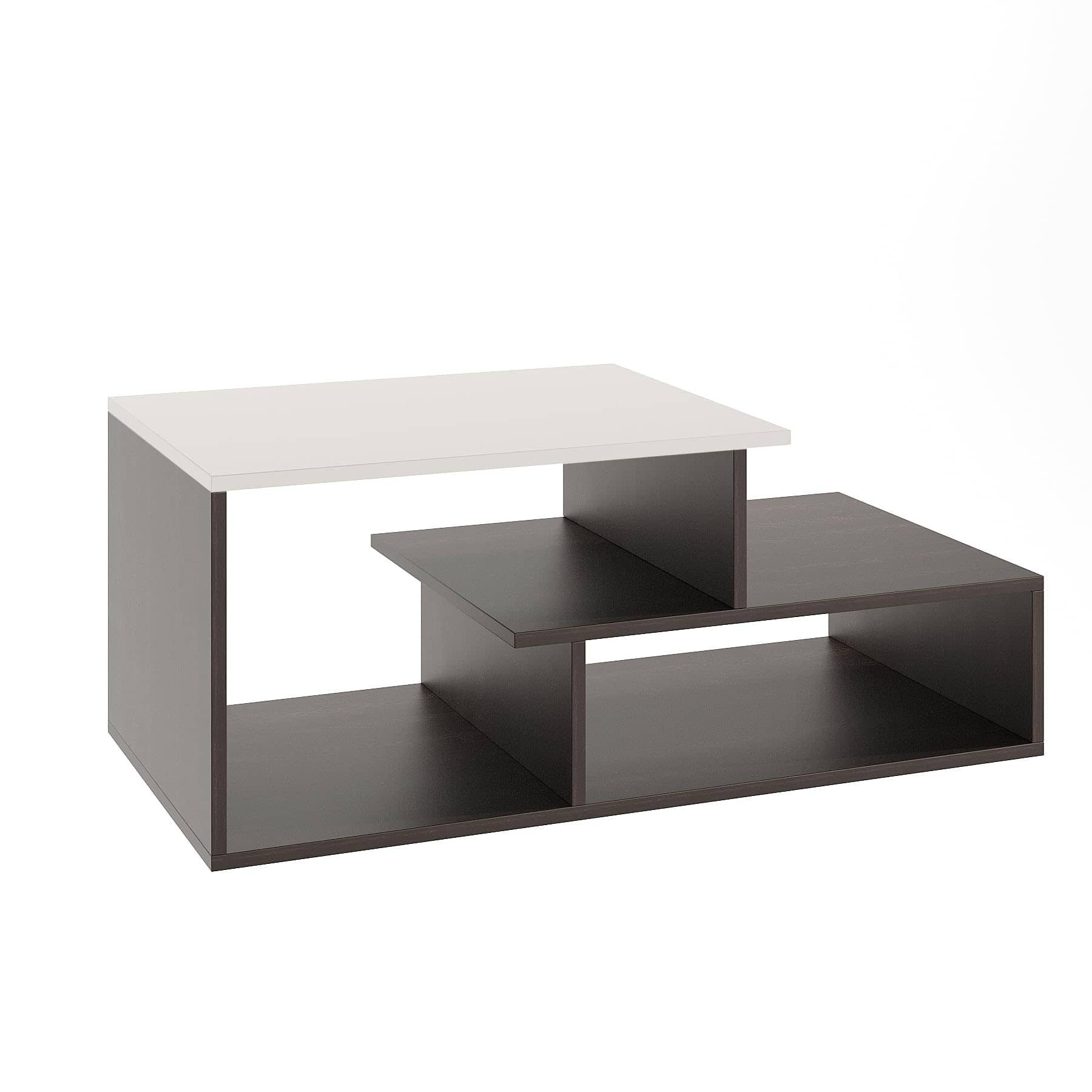 Acura Modern Engineered Wood Center Table with Open Storage Shelves (Wenge & White)