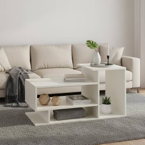 Afaria Modern Engineered Wood Center Table with Storage Shelves (White)