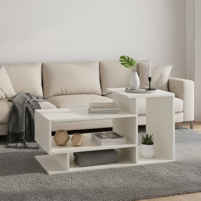 Afaria Modern Engineered Wood Center Table with Storage Shelves (White)